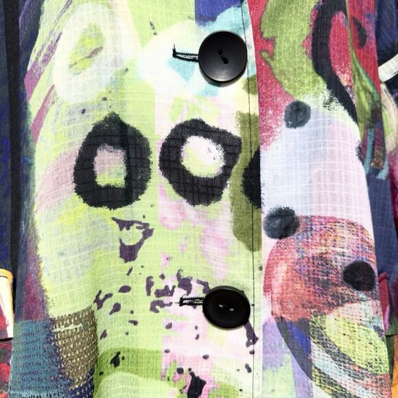 Ali Miles Shirt Women S Multi Color Abstract Print Button Front Colorful Artsy - Picture 3 of 12